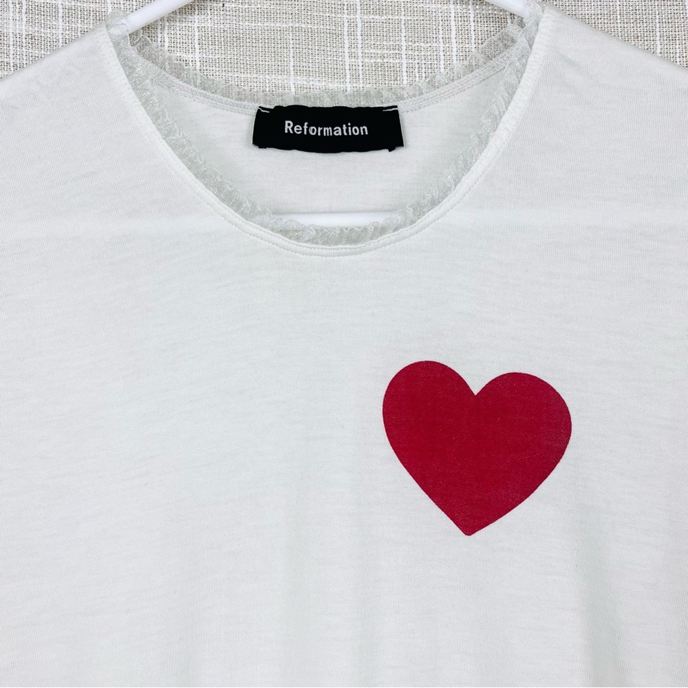 Reformation White Short Sleeve Tee with Red Heart Graphic